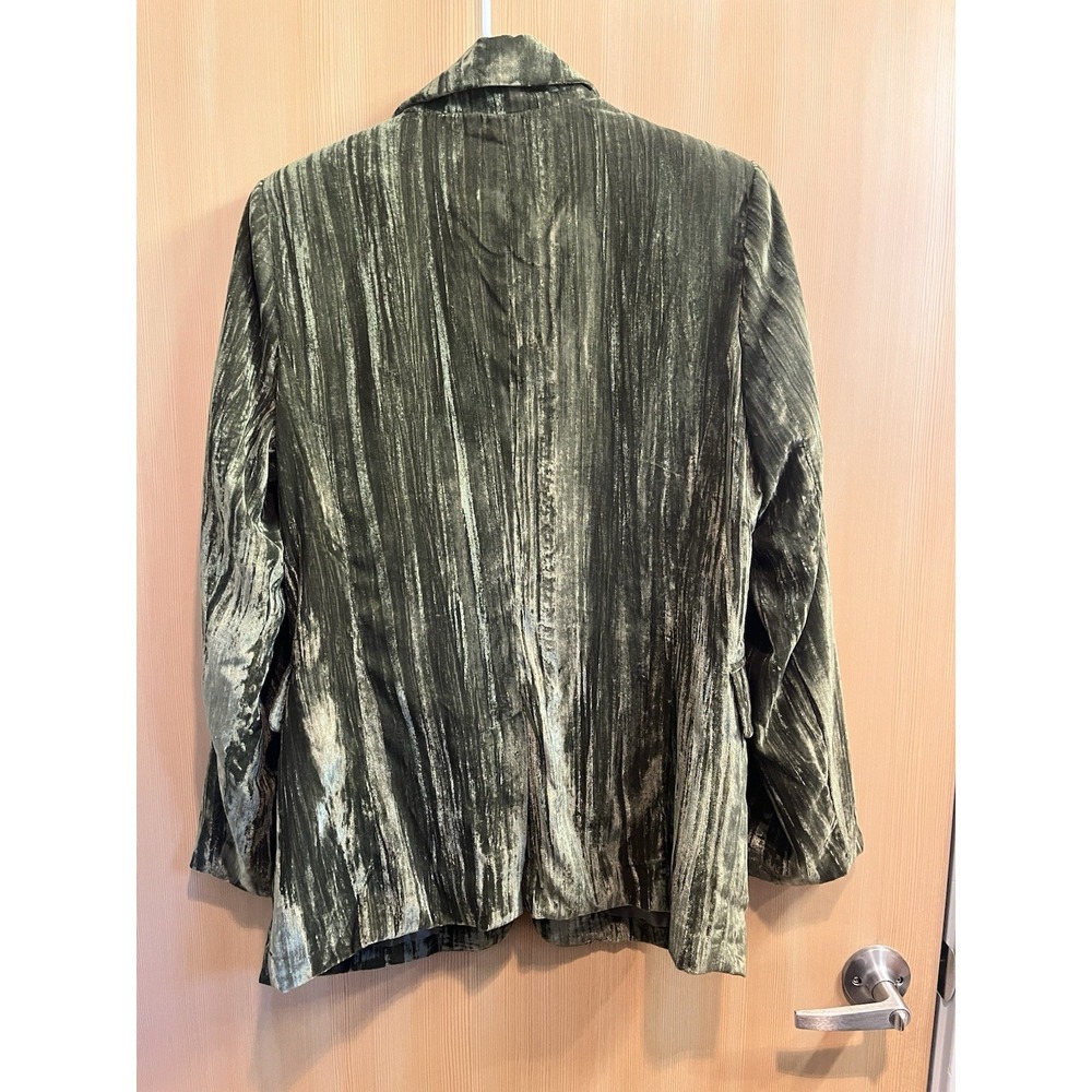 Ellison Olive Velvet Blazer Women Size Small Single Button Tailored Flap Pockets - Picture 3 of 13